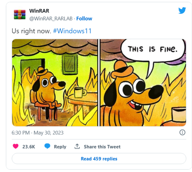 微软宣布Win11原生支持解压 / 压缩rar文件后，WinRAR发图自嘲