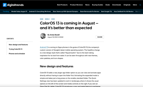 OPPO ColorOS 13操作系统：外观大变，体验再提升，外媒高度评价